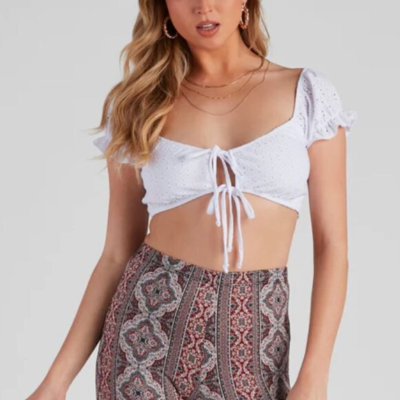 NWT Windsor Eyelet Tie Front Top - Picture 1 of 6